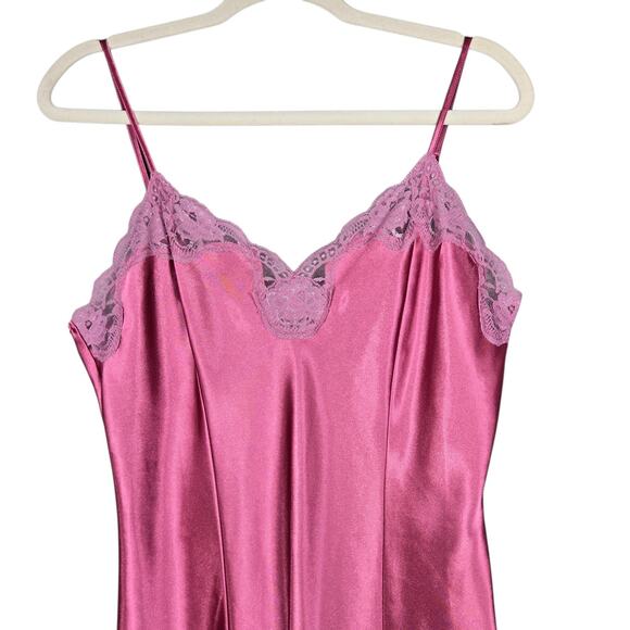 Delicates Pink Paisley Satin Robe & Chemise Set L/M Lace Trim Lingerie Romantic - Picture 3 of 11